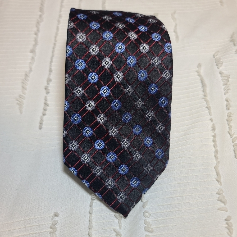 Pronto-Uomo 100% Silk Black/Red/Blue Design Neck Tie